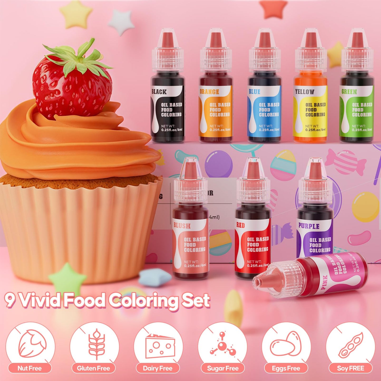 Upgraded Oil Based Food Coloring For Chololate,9 Colors Edible Food Dye For Sugar Candy Melts, Cherrysea Oil Frosting Icing Dye