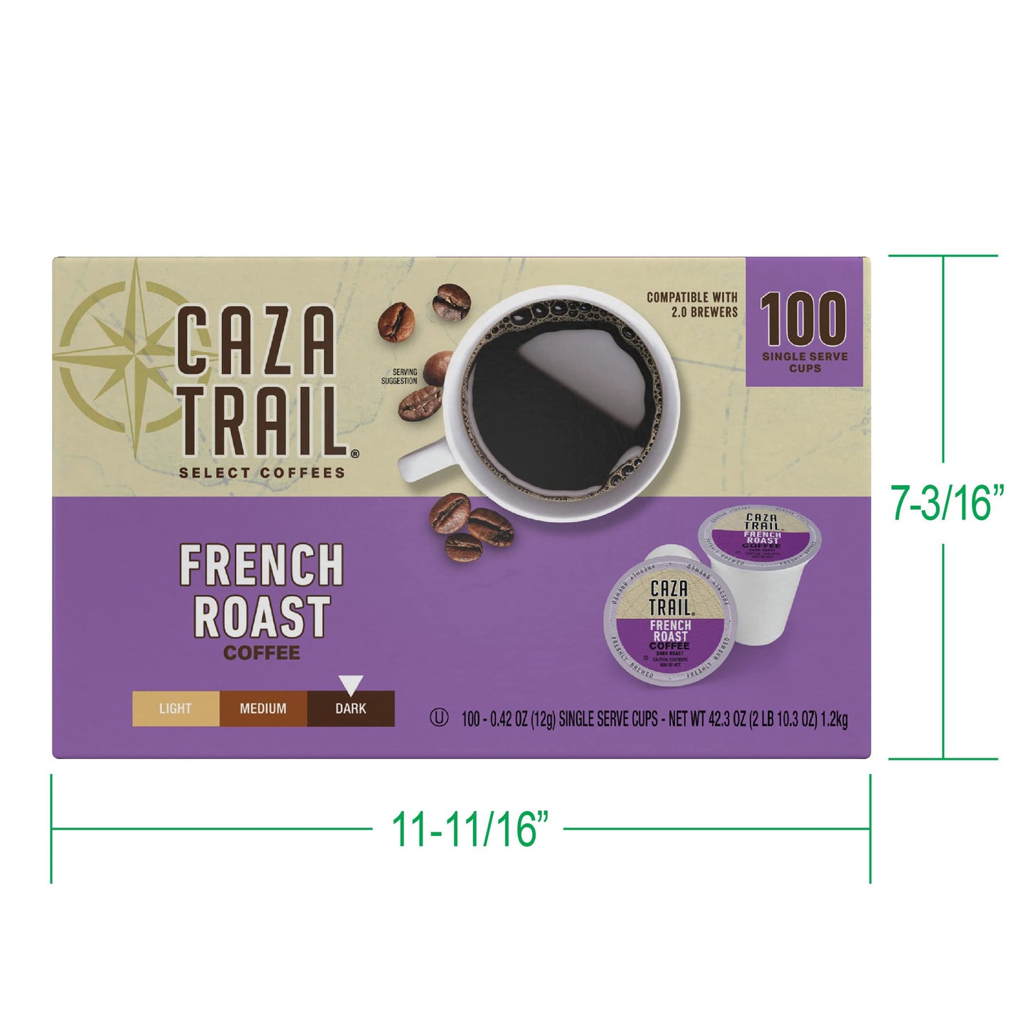 Caza Trail Coffee Pods, French Roast, Single Serve (Pack Of 100) (Packaging May Vary)