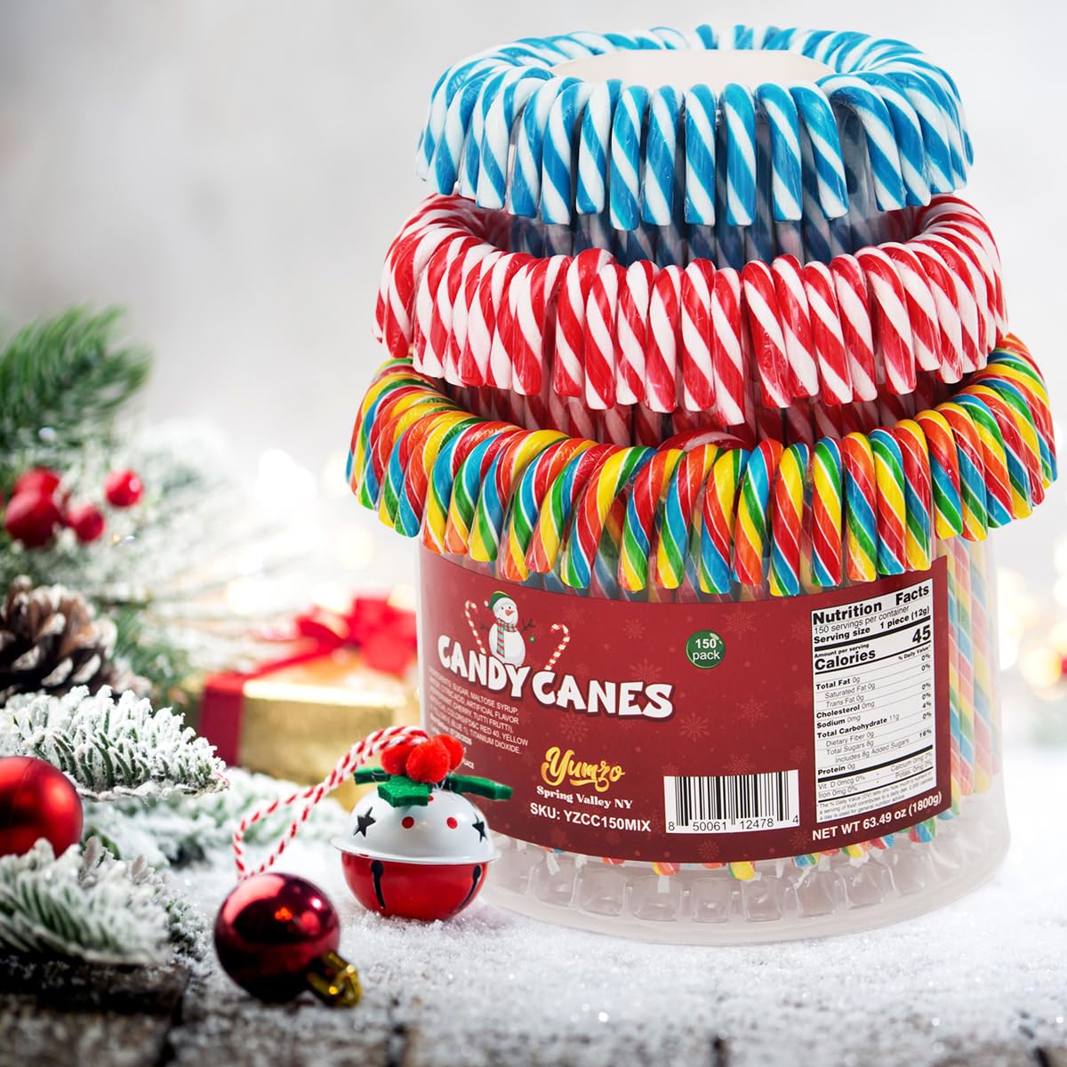 Christmas Candy Canes Tutti Frutti, Blue/White Peppermint, Red And White Cherry Mix Flavors - Bulk Candy Canes Individually Wrap