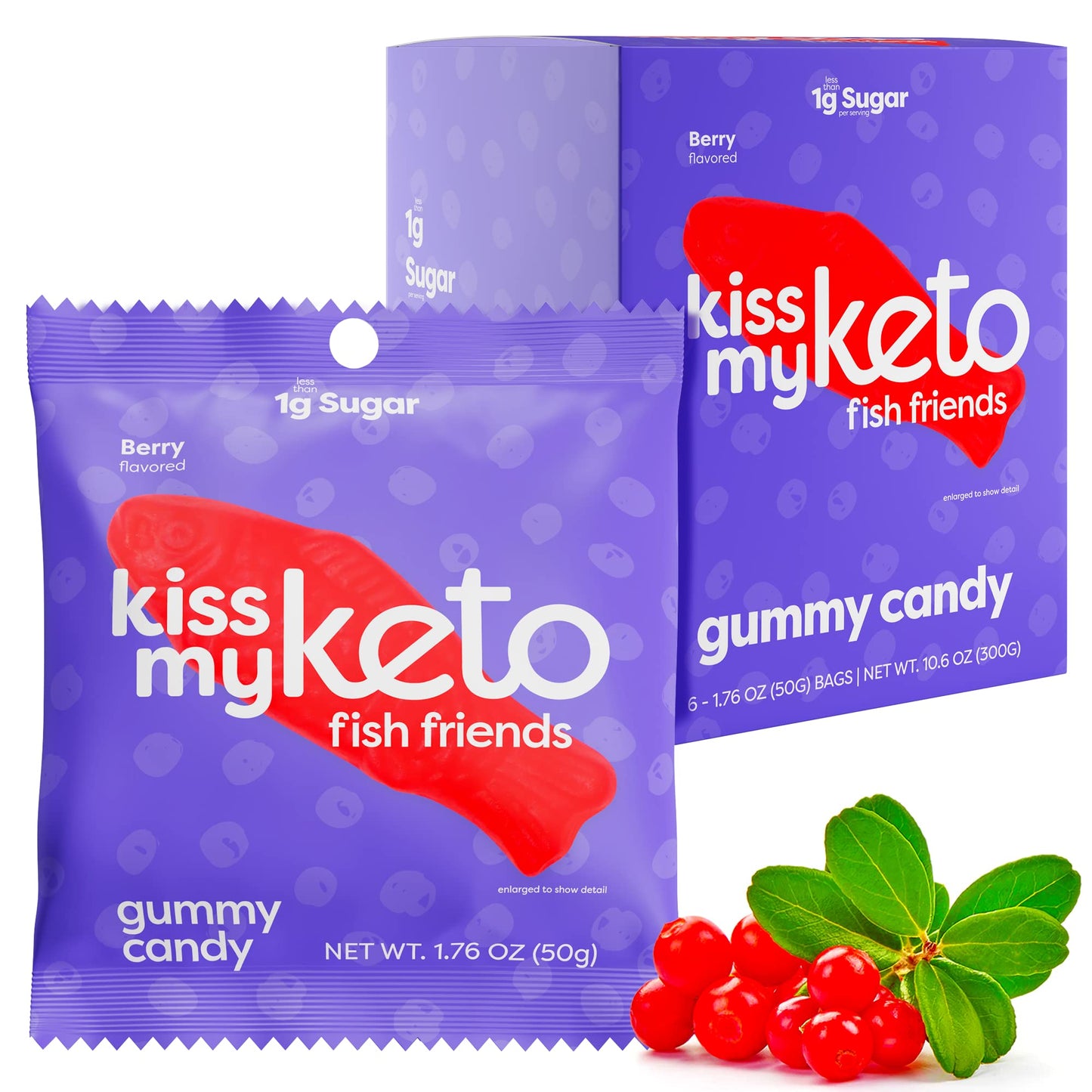 Kiss My Keto Gummies - Low Carb Vegan Gummy Fish Candy - Pack of 6 - Red