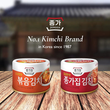 Jongga Stir-Fried Can Kimchi (Pack Of 4), Shelf Stable Canned Kimchi, Spicy Korean Authentic Fermented Pickled Cabbage, Perfect