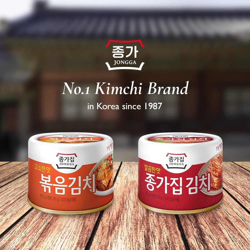 Jongga Original Can Kimchi (Pack Of 1), Shelf Stable Canned Kimchi, Spicy Korean Authentic Fermented Pickled Cabbage, Perfect Wi