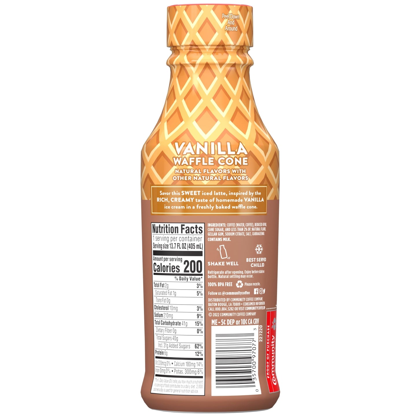 Community Coffee Vanilla Waffle Cone Iced Latte Ready To Drink, 13.7 Ounce Bottle (Pack Of 12)