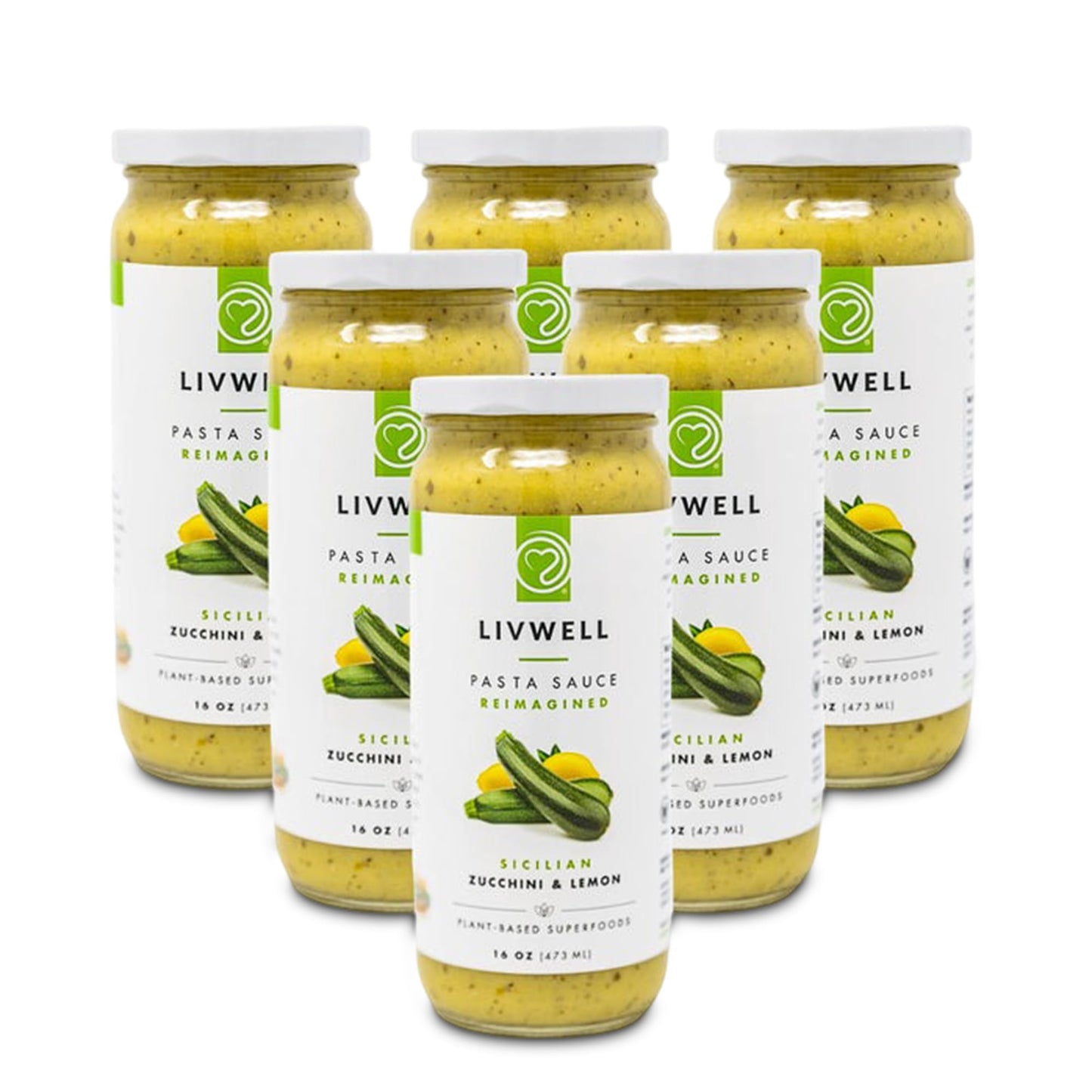 Livwell Sicilian Zucchini Pasta Sauce - Pack of 6 Plant Based Dairy Free Sicilian Zucchini & Lemon Pasta Sauce with Fresh Basil,