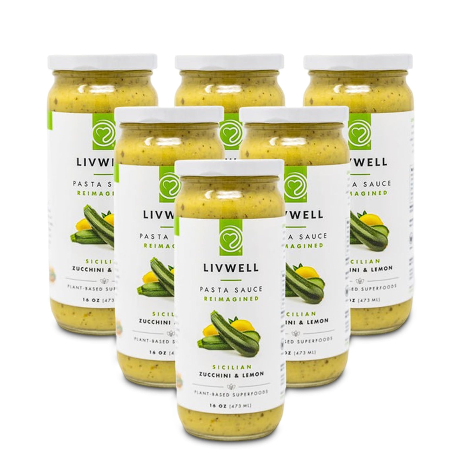 Livwell Sicilian Zucchini Pasta Sauce - Pack of 6 Plant Based Dairy Free Sicilian Zucchini & Lemon Pasta Sauce with Fresh Basil,
