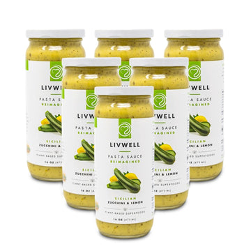 Livwell Sicilian Zucchini Pasta Sauce - Pack of 6 Plant Based Dairy Free Sicilian Zucchini & Lemon Pasta Sauce with Fresh Basil,