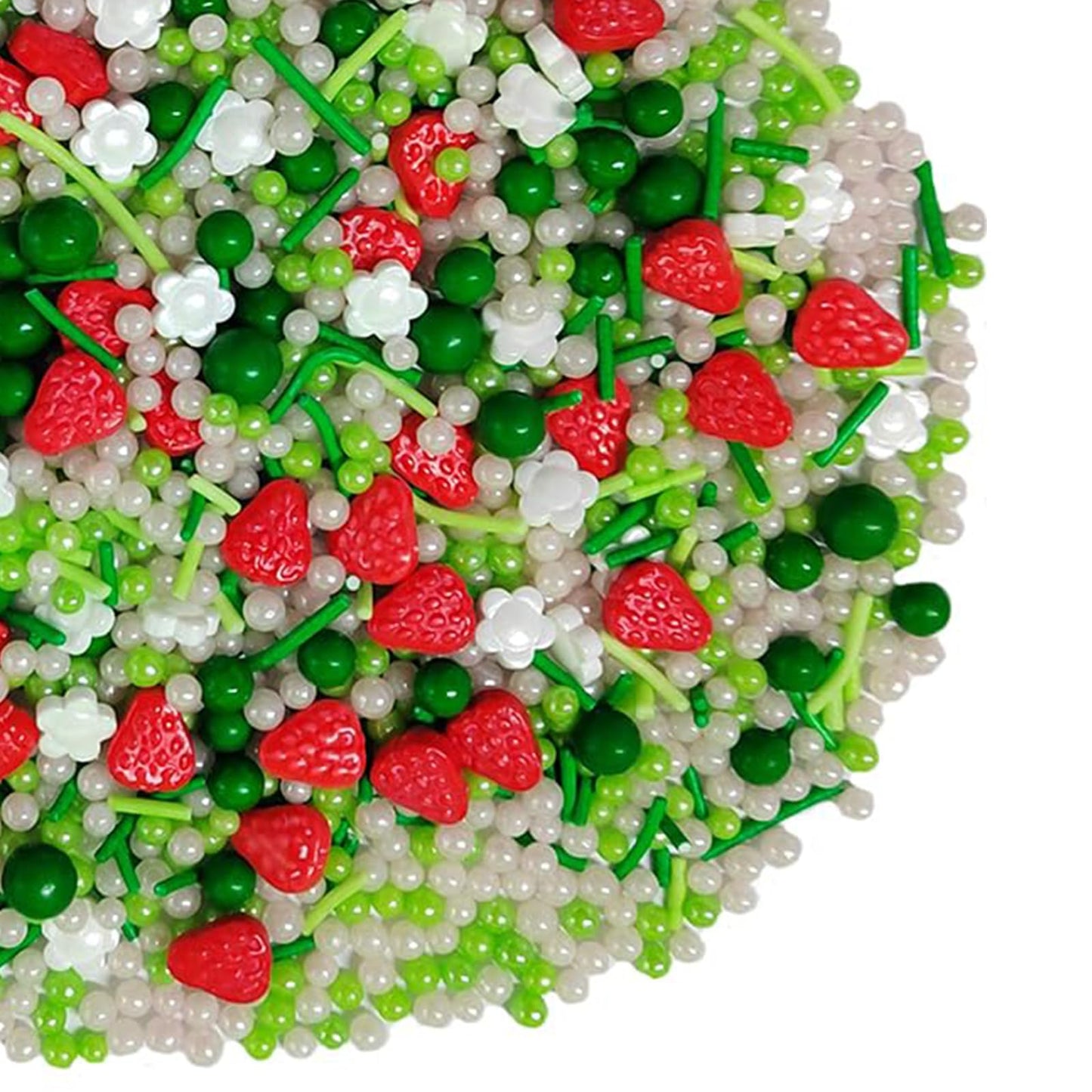 Sentovac Strawberry Sprinkles Green Peals Spring Flowers Mix Edible Sprinkle Strawberry Shortcake For Cake Decorating Candy Cupc
