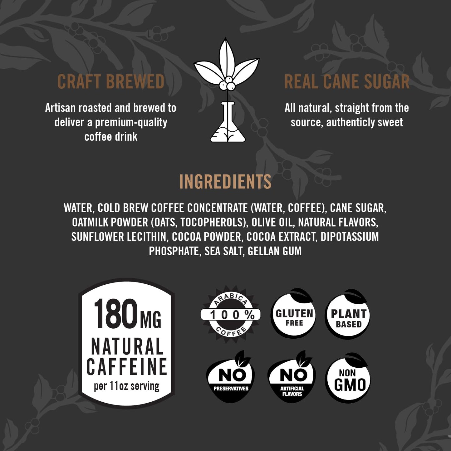 Great Lakes Coffee Roasting Co. Mocha Oat Milk Cold Brew Latte, 11 Fl Oz Cans, Pack of 12