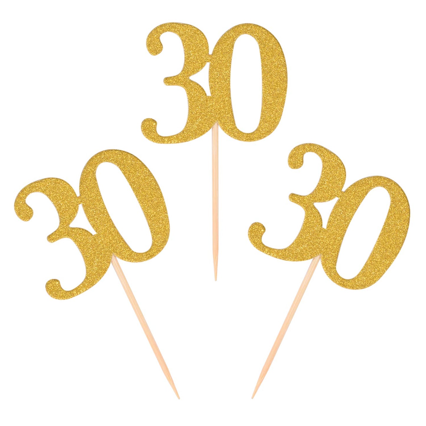 Donoter 50Pcs 30Th Cupcake Toppers Gold Glitter Number 30 Cake Picks For Birthday Anniversary Party Decoration