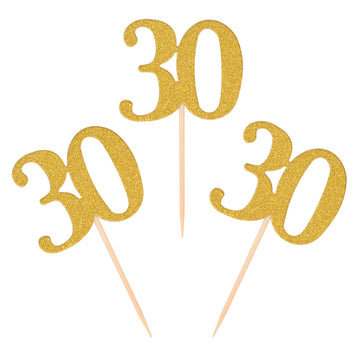 Donoter 50Pcs 30Th Cupcake Toppers Gold Glitter Number 30 Cake Picks For Birthday Anniversary Party Decoration