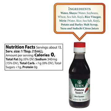 Eden Ponzu Sauce, Premium Traditional Five Flavor Umami Seasoning Made in Japan, Yuzu and Sudachi Juice, 6.75 fl oz Glass Bottle