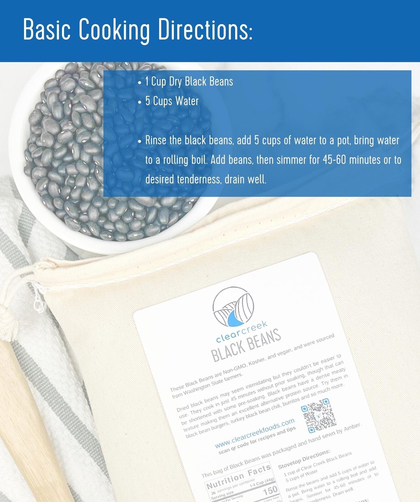 Grown in Washington Black Beans | 25 lb | Non-GMO | Kosher | Vegan | Non-Irradiated