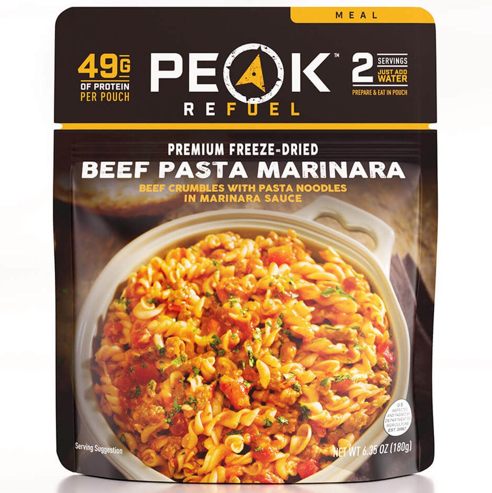 Peak Refuel Beef Pasta Marinara | 49G Protein | 1040 Calories | 100% Real Meat | Enhanced Freeze Dried Backpacking & Camping Food | 2 Servings | Ideal Mre Survival Meal (2 Serving Pouch)