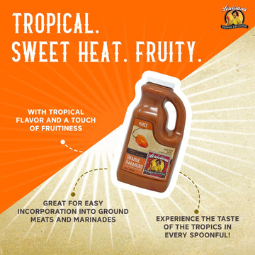 Louisiana Pepper Exchange Orange Habanero Pepper Puree Sauce Salsa, Spicy Sweet Tropical Seasoning, Plant-Based, Gluten-Free, 64