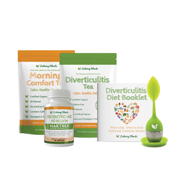 Calming Blends Tea Bundle Pack | Diverticulitis Tea, Morning Comfort Tea, Probiotic, Infuser | Supports Complete Digestive Healt