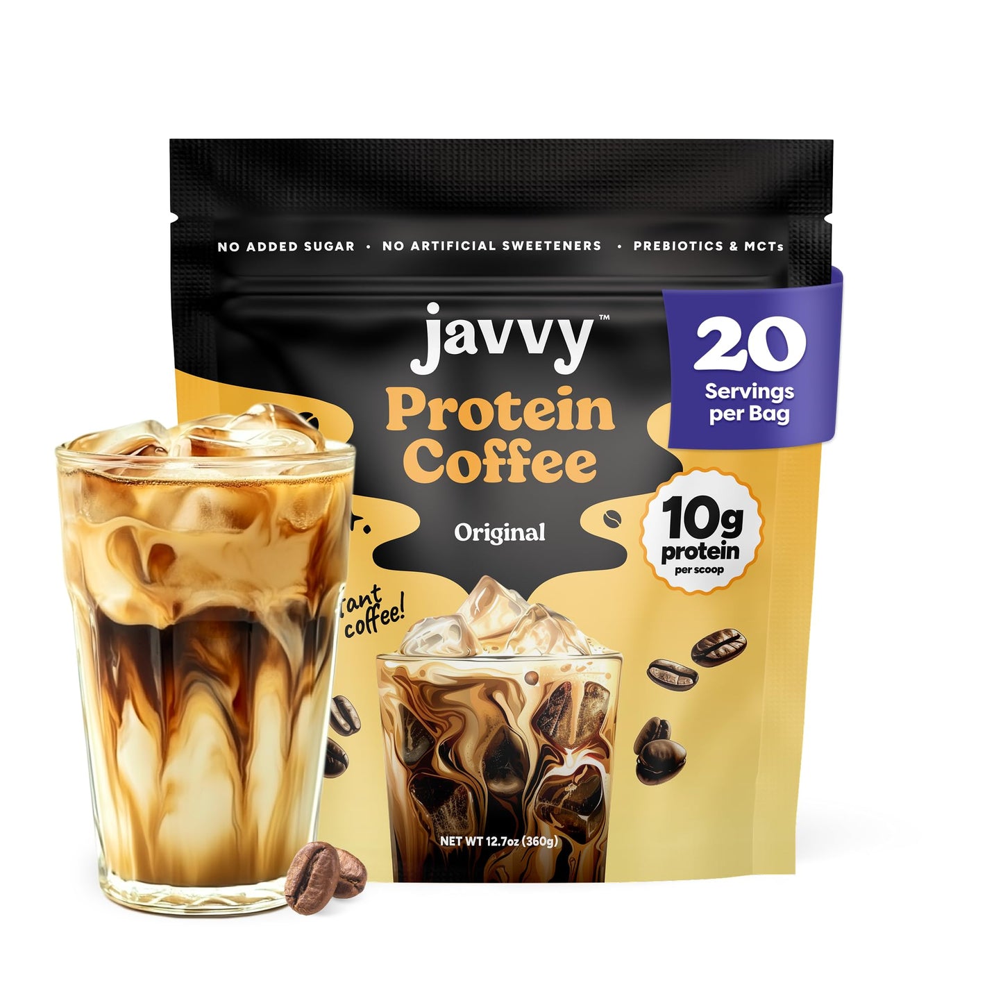 Original Protein Iced Coffee - enhanced Whey Protein & Instant Iced Coffees - 100% Natural Cold Brew Coffee - Zero Artificial Flavors & Sweeteners  80 mg Caffeine Per Serving  0g of Sugar  20 Servings