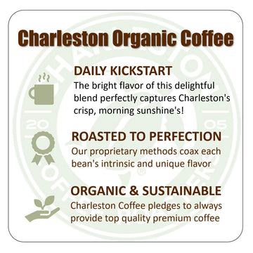 Charleston Coffee Roasters | Specialty Organic Ground Coffee | Hand Picked, Premium Slow Roast (Charleston Organic, Medium Roast) 12Oz, 6 Pack