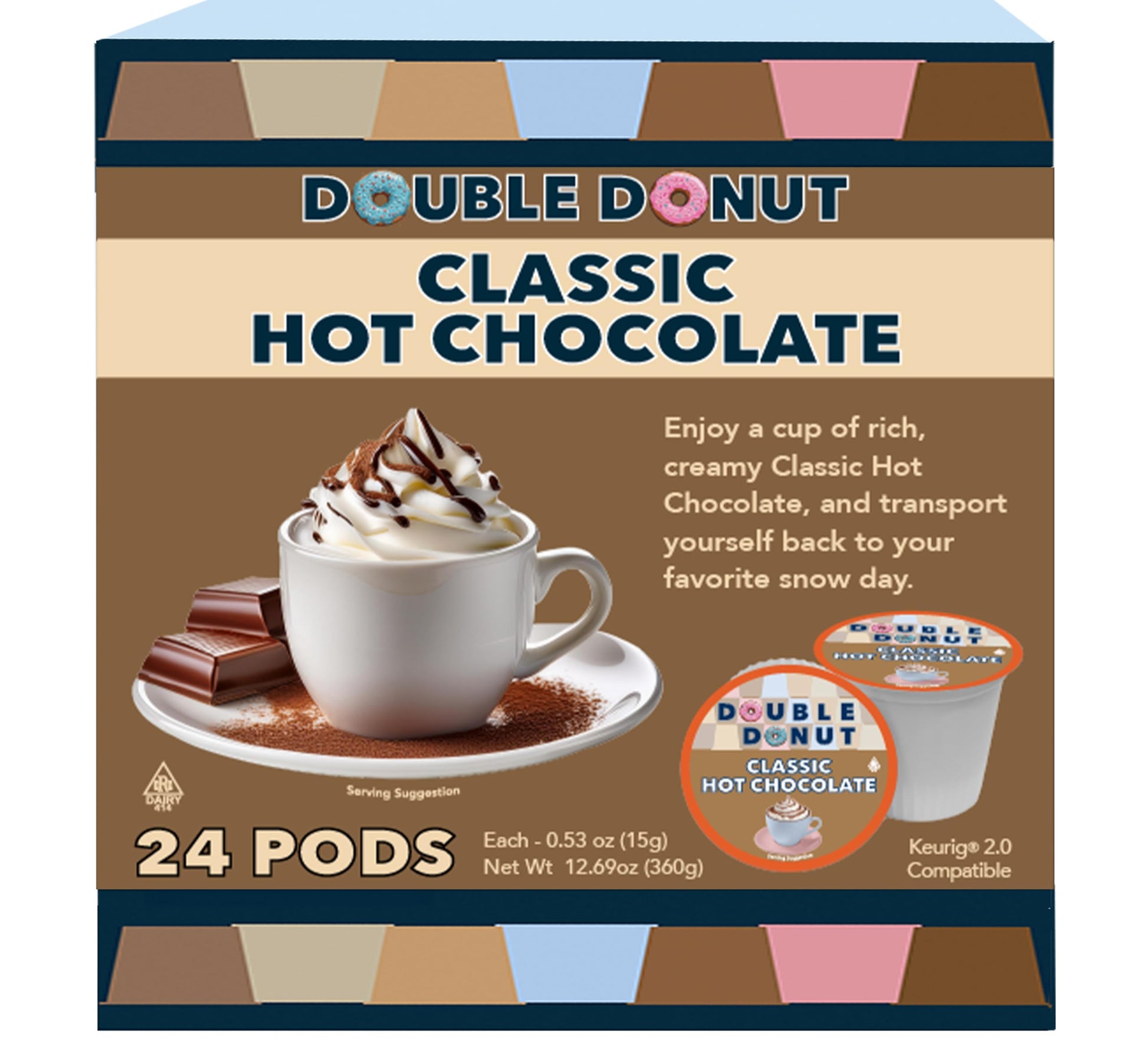 Double Donut Coffee Hot Chocolate Pods for Keurig K Cups malt-inspired  Single Serve Classic Hot Cocoa Pods  24 Count