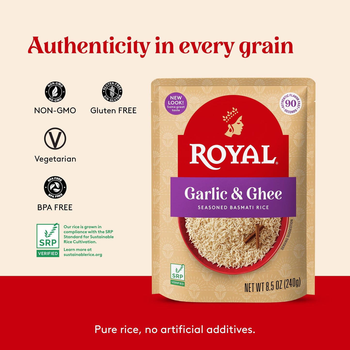 Royal - Ready To Heat Rice - Authentic Garlic & Ghee, 4 Count