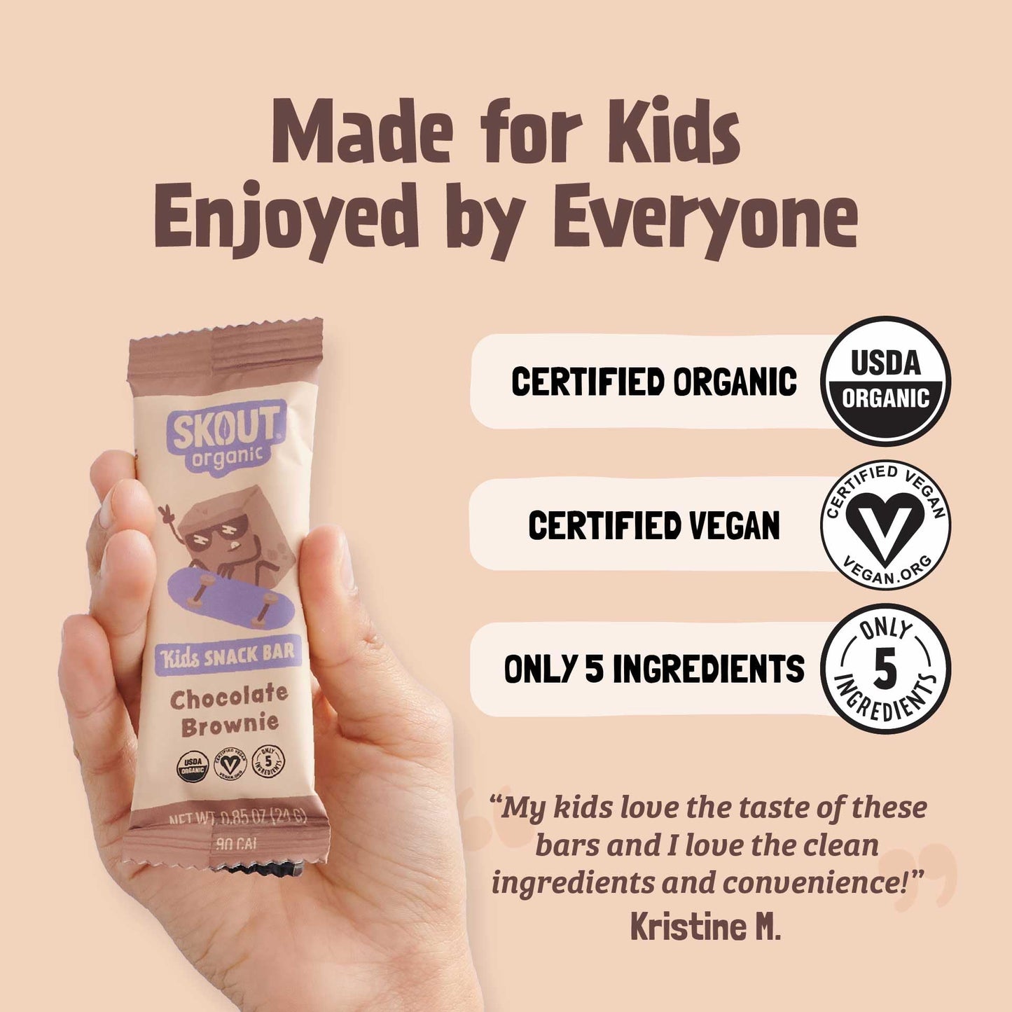 Skout Organic Chocolate Brownie Kids Snack Bars (18 Pack) | Organic Kids Snack Bars | School Snacks & Lunch Snacks | No Refined