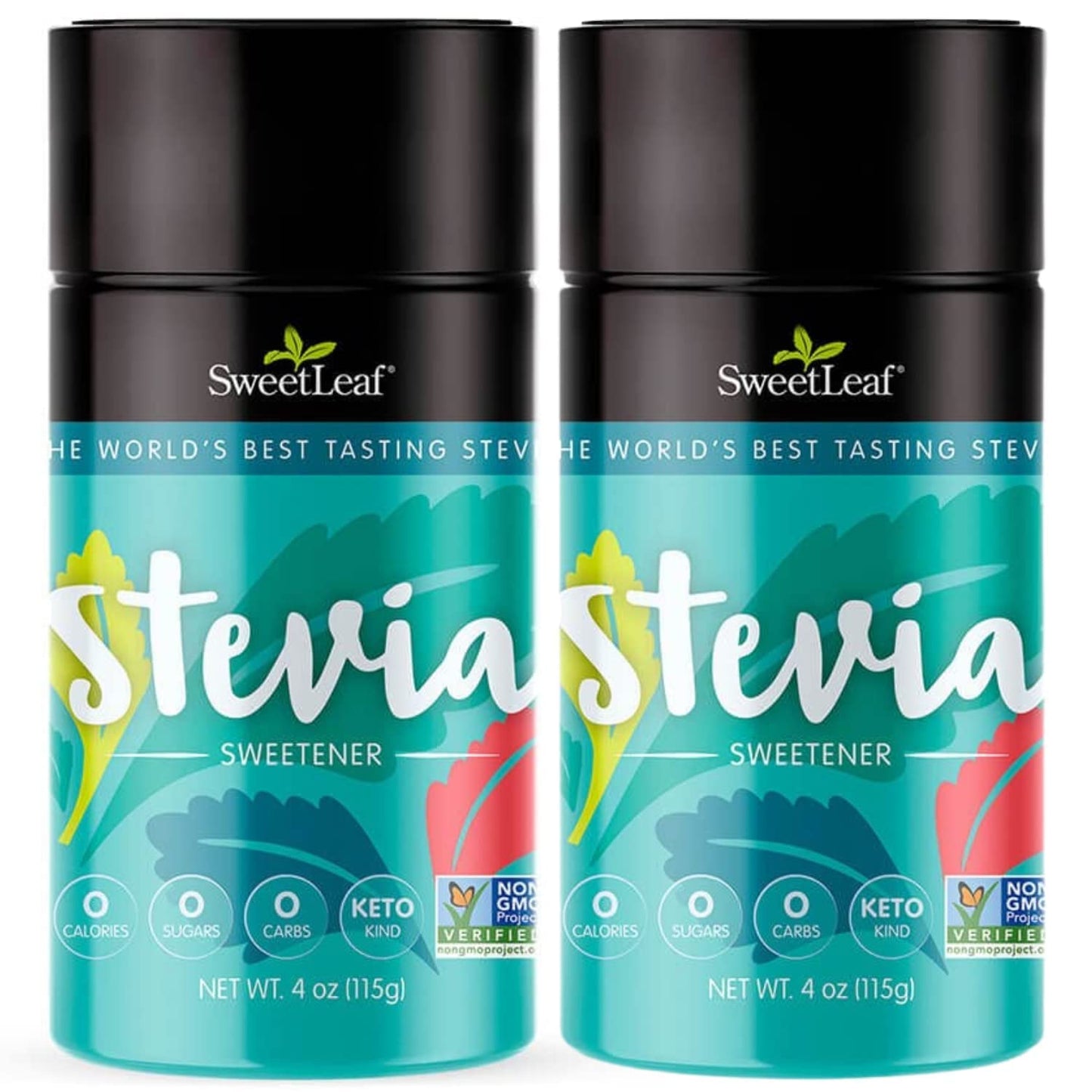 SweetLeaf Stevia Powder Shaker Jar - Zero Calorie Sugar Substitute, 4 Oz (Pack of 2)