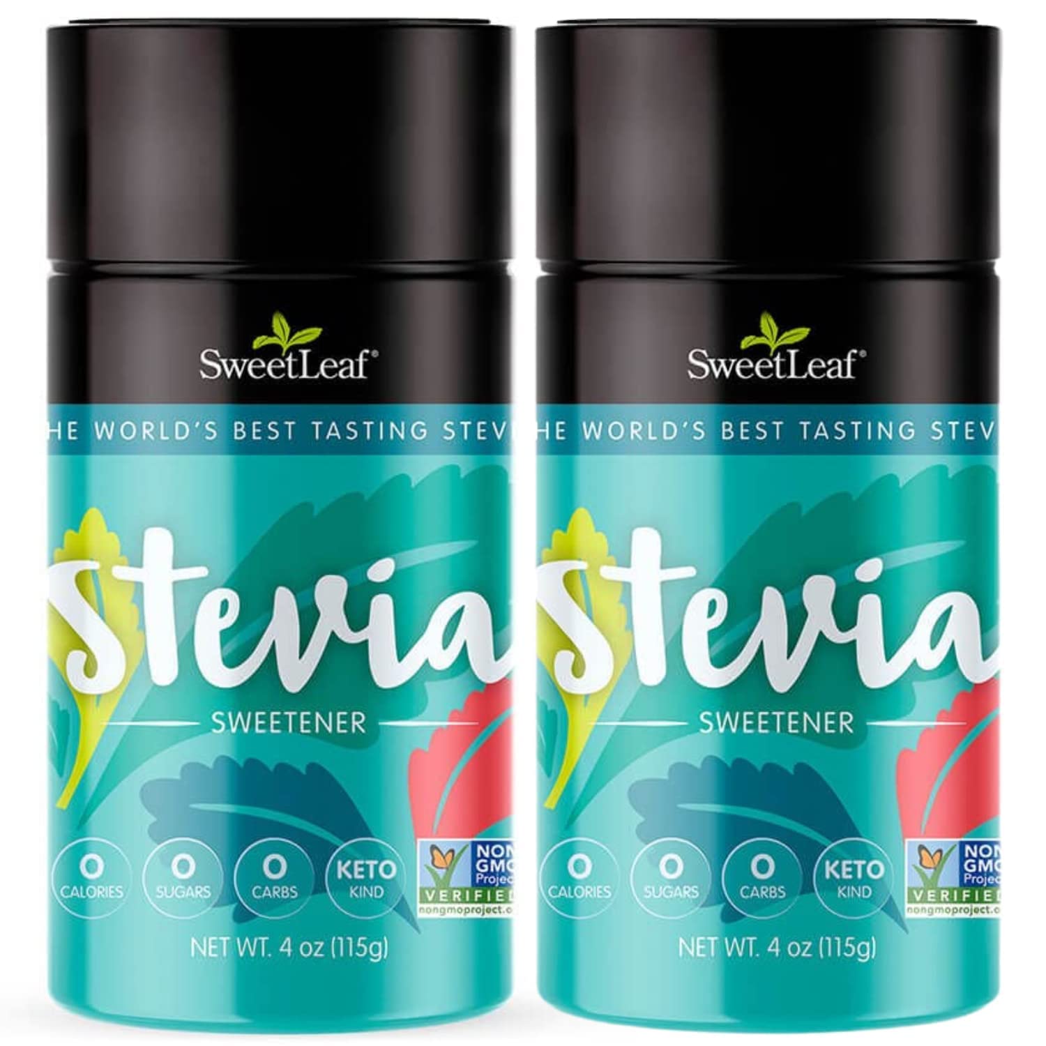 SweetLeaf Stevia Powder Shaker Jar - Zero Calorie Sugar Substitute, 4 Oz (Pack of 2)