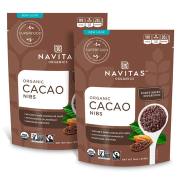 Navitas Organics Cacao Nibs - Unsweetened Dark Chocolate Crunch - Antioxidants, Minerals, Fiber - For Trail Mix, Baking & More -