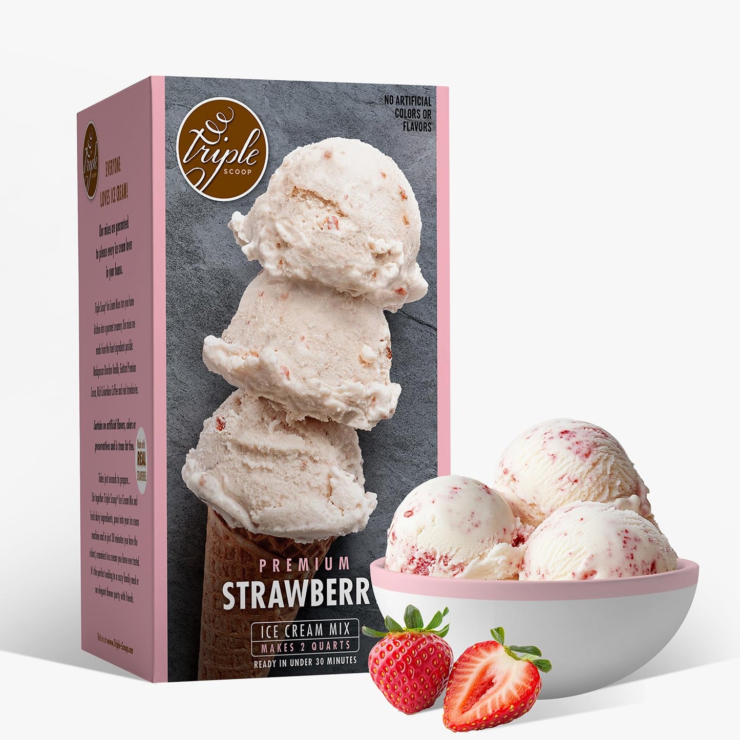 Triple Scoop Ice Cream Mix, Non-GMO, Strawberry Flavor, 12.8 Ounce, Ready in Under 30 Mins
