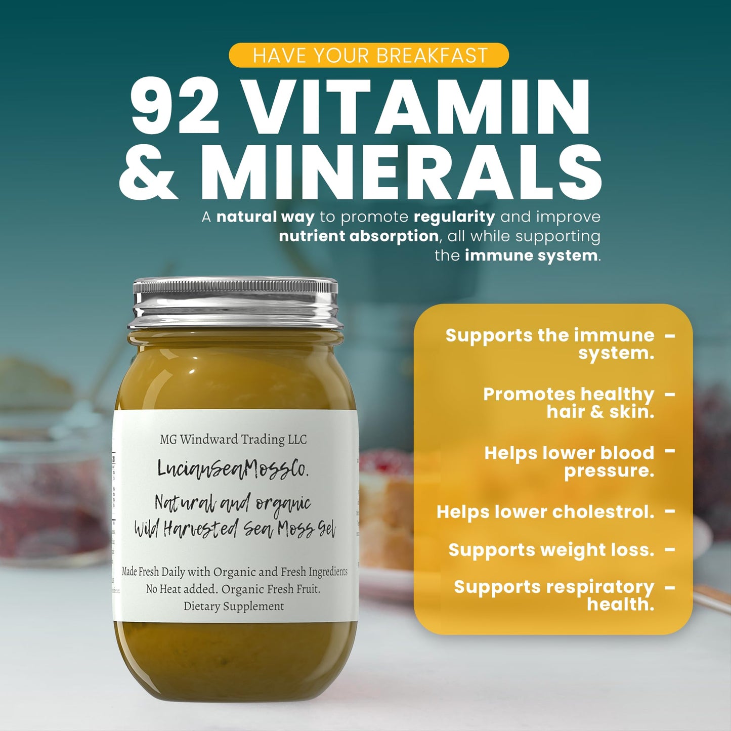 MG Windward Trading LLC Organic Sea Moss Gel with Bladderwrack & Burdock Root - 16 oz.