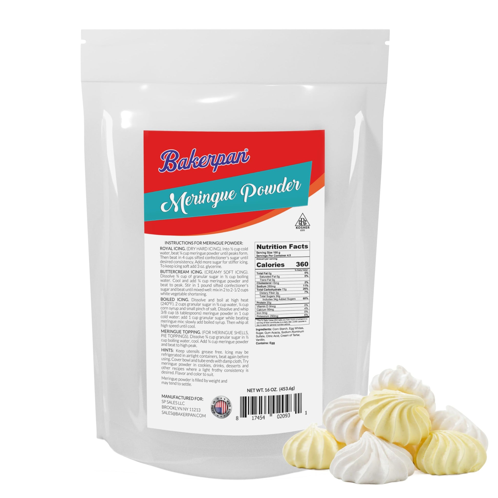 Bakerpan Meringue Powder For Royal Icing - 16 Ounce - Meringue Powder For Baking, Frosting, Icing, Pies, Cake Decorations (Made In Usa)