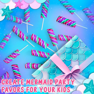 Mermaid Lollipops 100Pk- Swirl Lollipops Mermaid Candy For Little Mermaid Party Favors & Mermaid Party Supplies - Mermaid Sucker