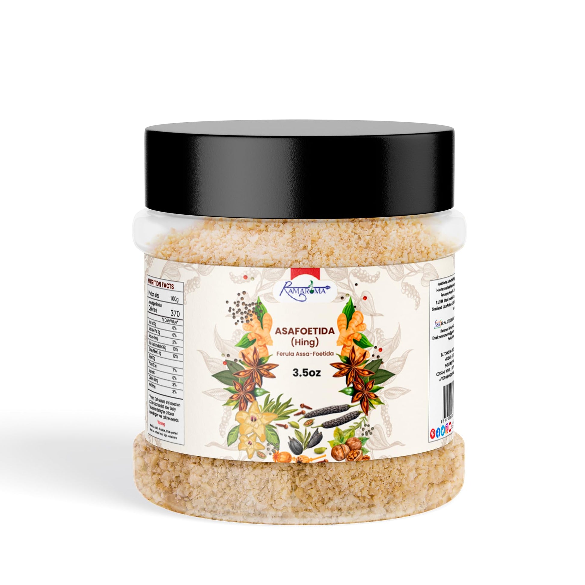 Ramaroma Asafetida (Hing) Ground Spice - Vegan, Non-GMO, 3.5oz (100g) - All Natural, Salt Free, Onion Garlic Substitute