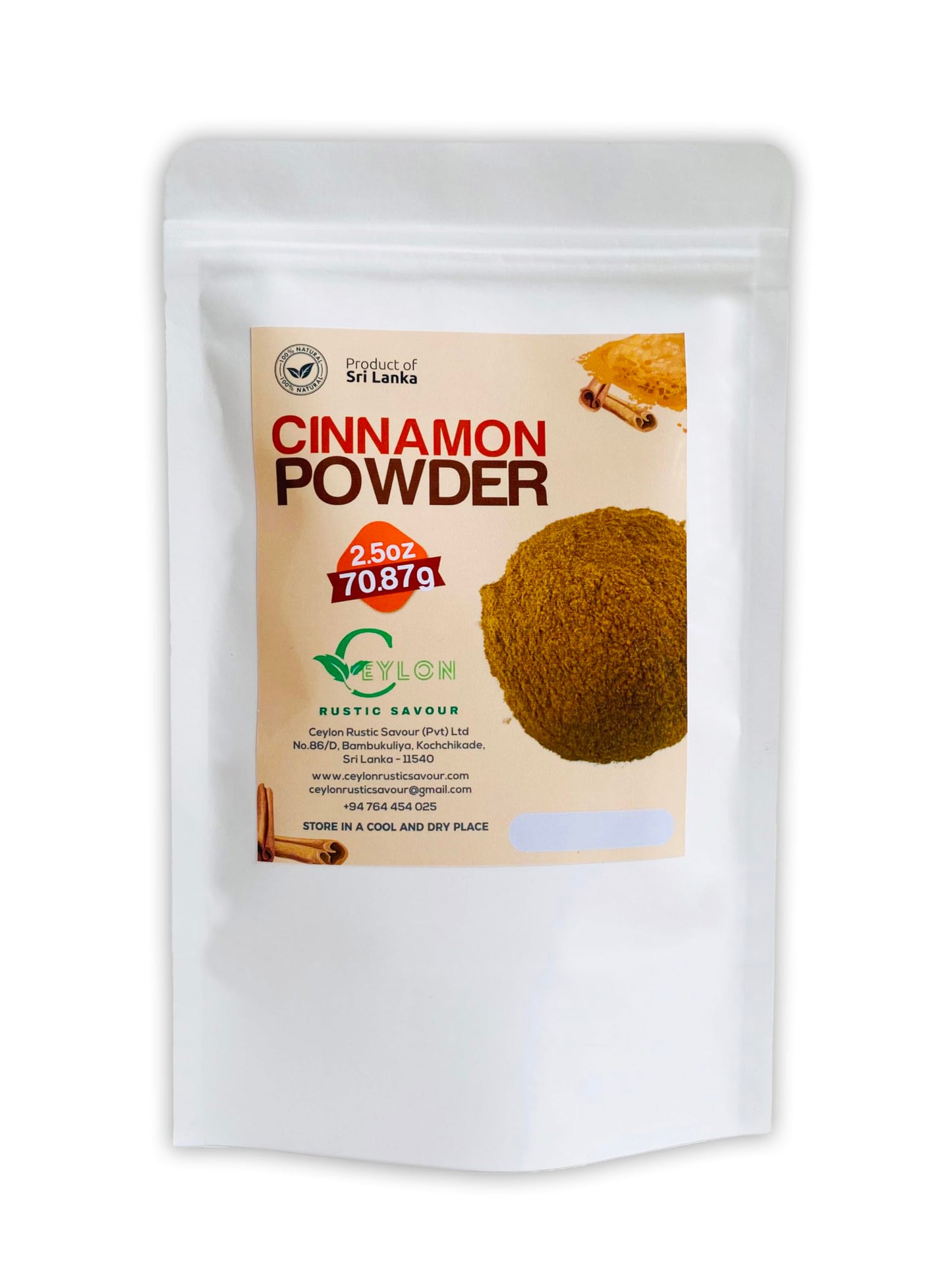 Organic Premium Cinnamon Powder Product Of Sri Lanka 2.5 Oz Special Grade Ceylon Cinnamon Powder Gluten-Free, Non-Gmo - Baking,