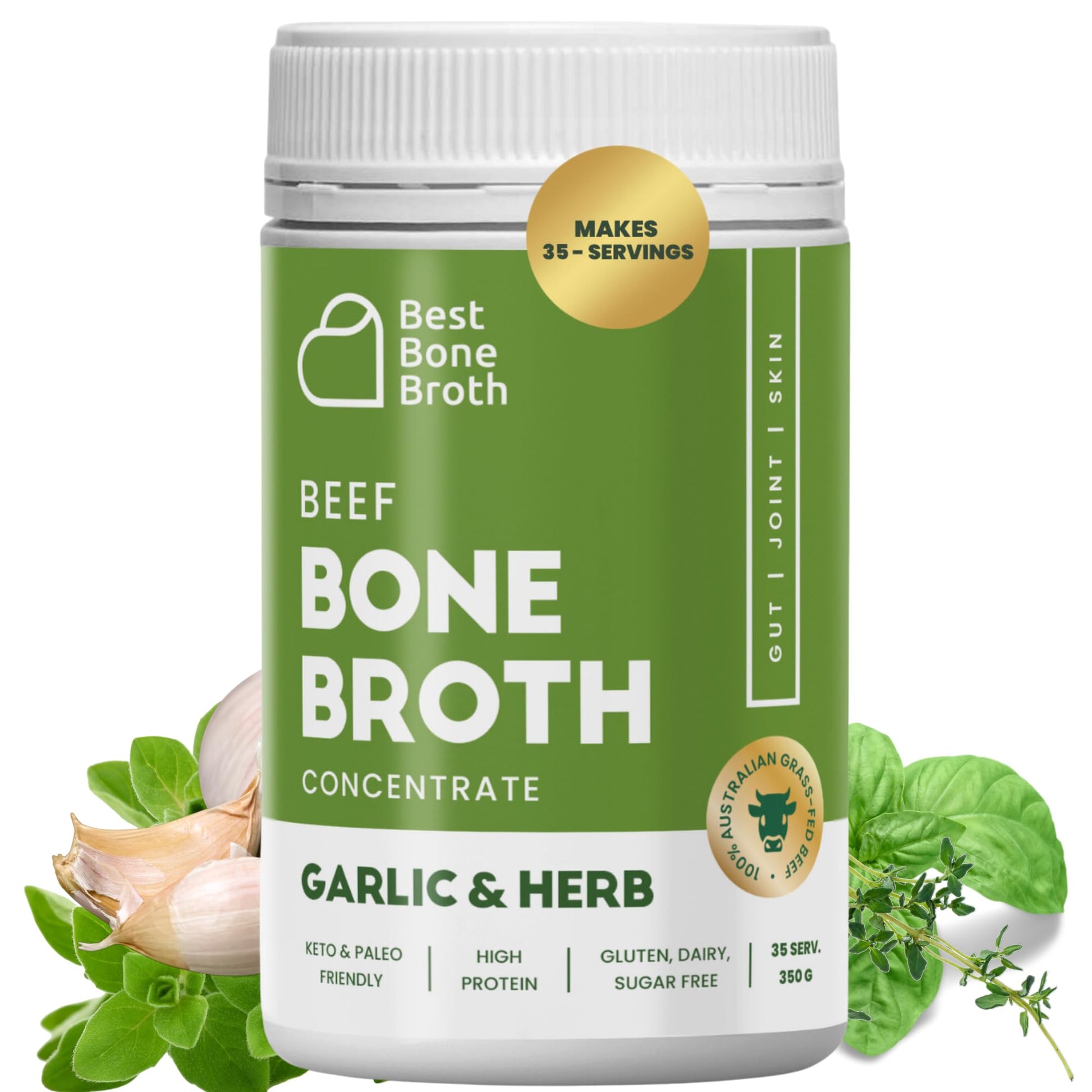 Best Bone Broth BEEF BONE BROTH CONCENTRATE Garlic Herb Flavor 21.44 oz - Grass Fed, Keto & Paleo Friendly, 35 Servings