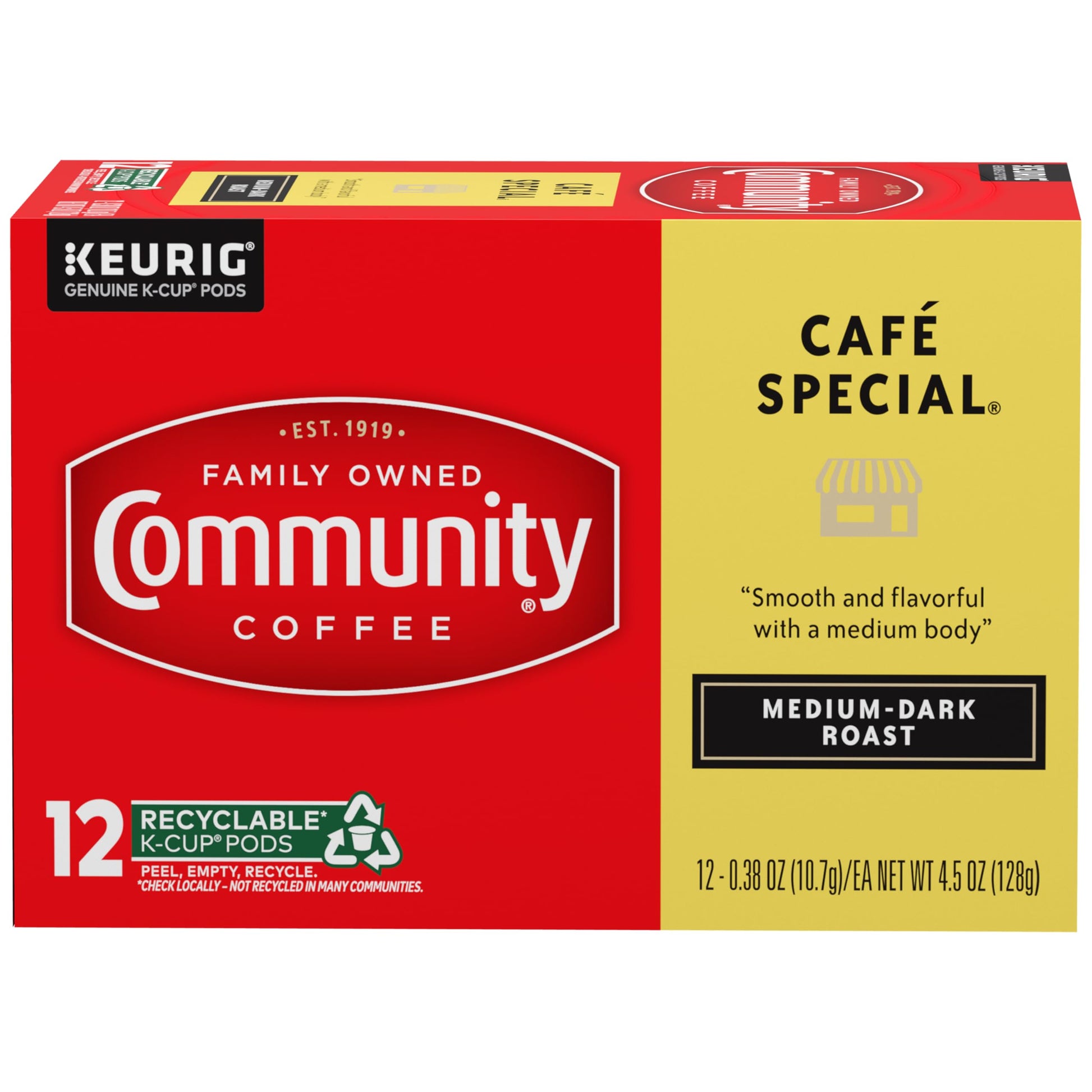 Community Coffee Cafe Special Medium Dark Roast Coffee Pods, 12 Count, Compatible with Keurig, Single Serve