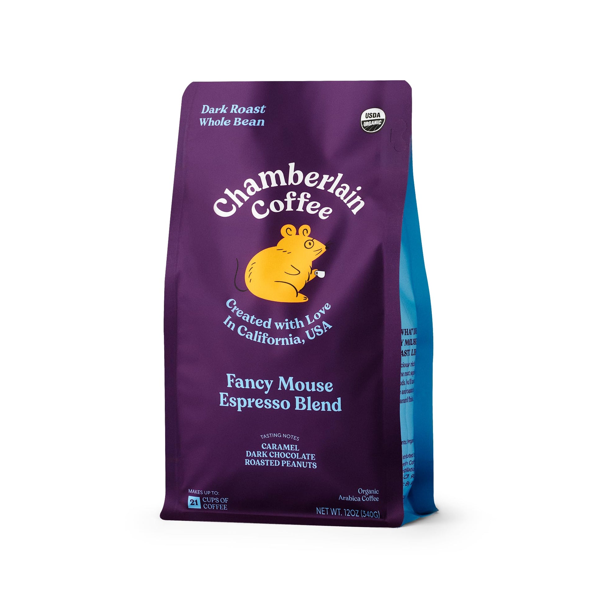 Chamberlain Coffee Fancy Mouse Espresso Blend - Extra Bold, Dark Roast, Organic Coffee, Whole Bean, 12Oz