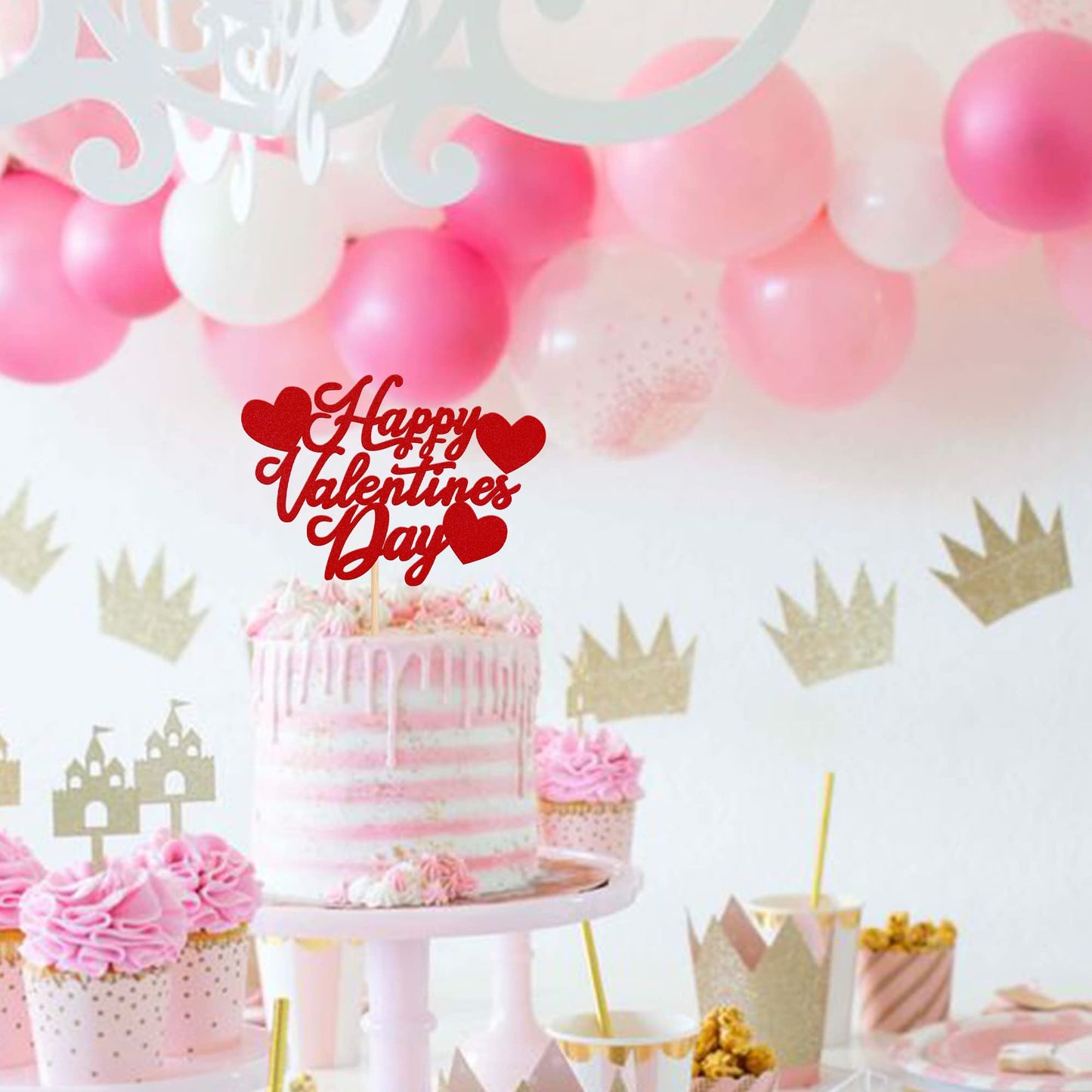 Rssta i Cake Topper - Happy Valentines Day Glitter Heart Picks - Model XM199 - Design 6 Red - Paper Decorations for Wedding Engagement Party