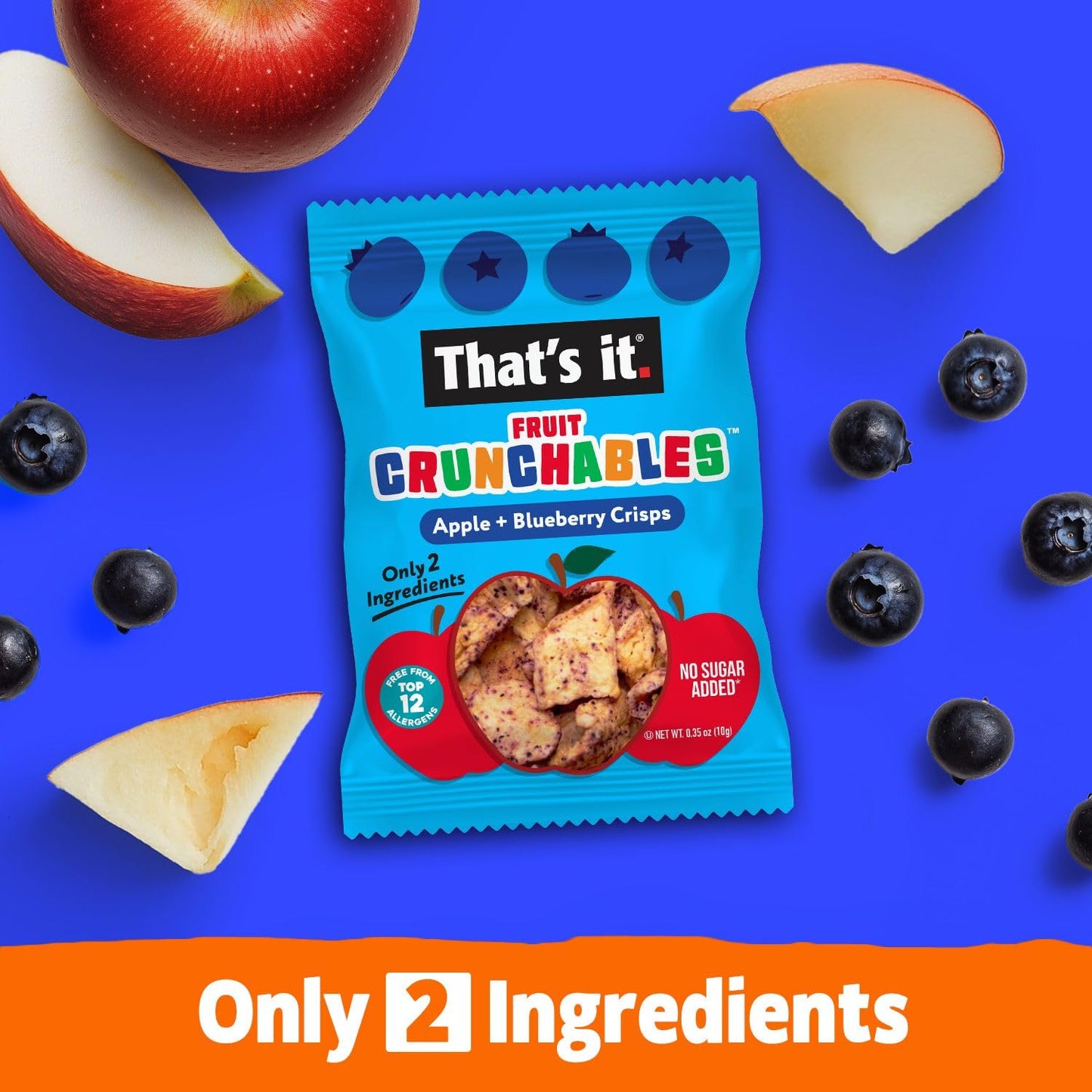 That'S It. Fruit Crunchables - 100% Apple + Blueberry Crisps, 15 Pack Healthy Snacks For Kids Plant-Based, Non-Gmo, Gluten-Free,