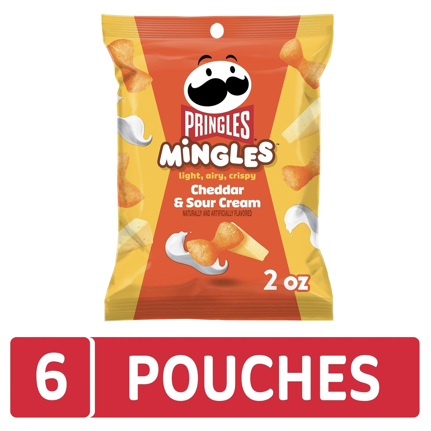 Pringles Mingles Puffed Snacks, Cheddar & Sour Cream, Cheese Puffs, 2 oz (Pack of 6)