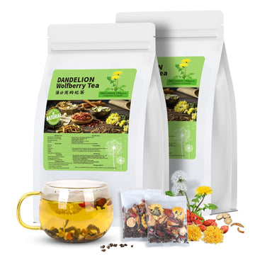 Dandelion Wolfberry Tea  Chinese Traditional Seven Natural Herbs Formula Blend Support Kidney & Liver Health Dandelion Root Tea Bags (2 Pack/24 Bags)