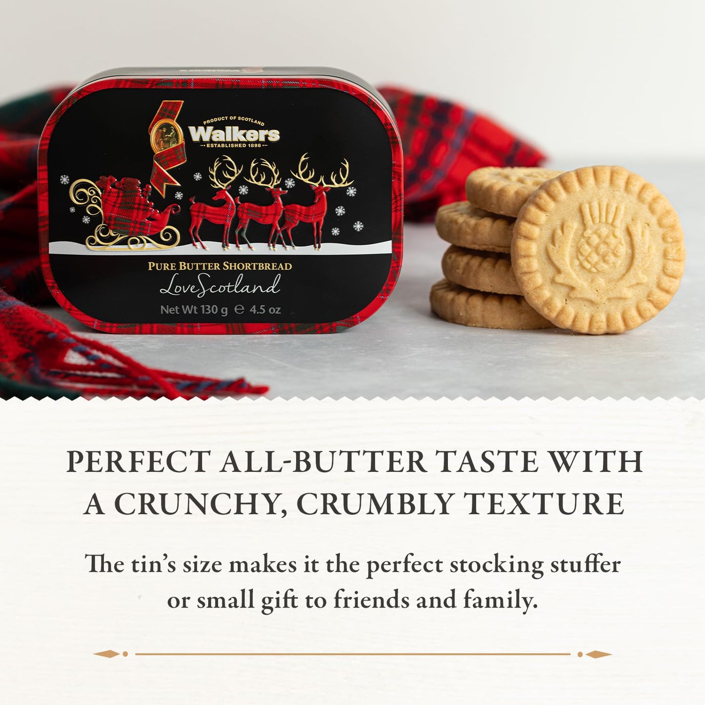 Walkers Shortbread Sleigh Keepsake Holiday Tin, Pure Butter Shortbread Cookies, 4.8 Oz Tin