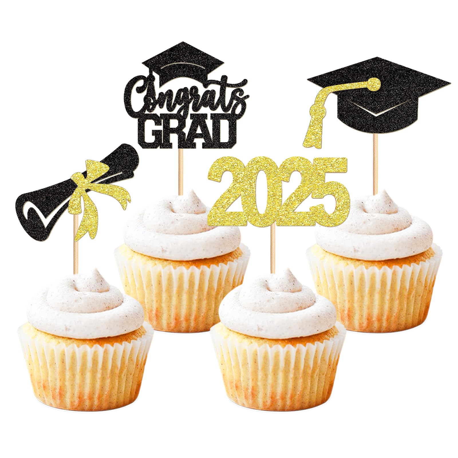 24 Pack 2025 Graduation Cupcake Toppers Class Of 2025 Congrate Grad Graduation Hat Cupcake Picks for 2025 Graduation Theme Birth