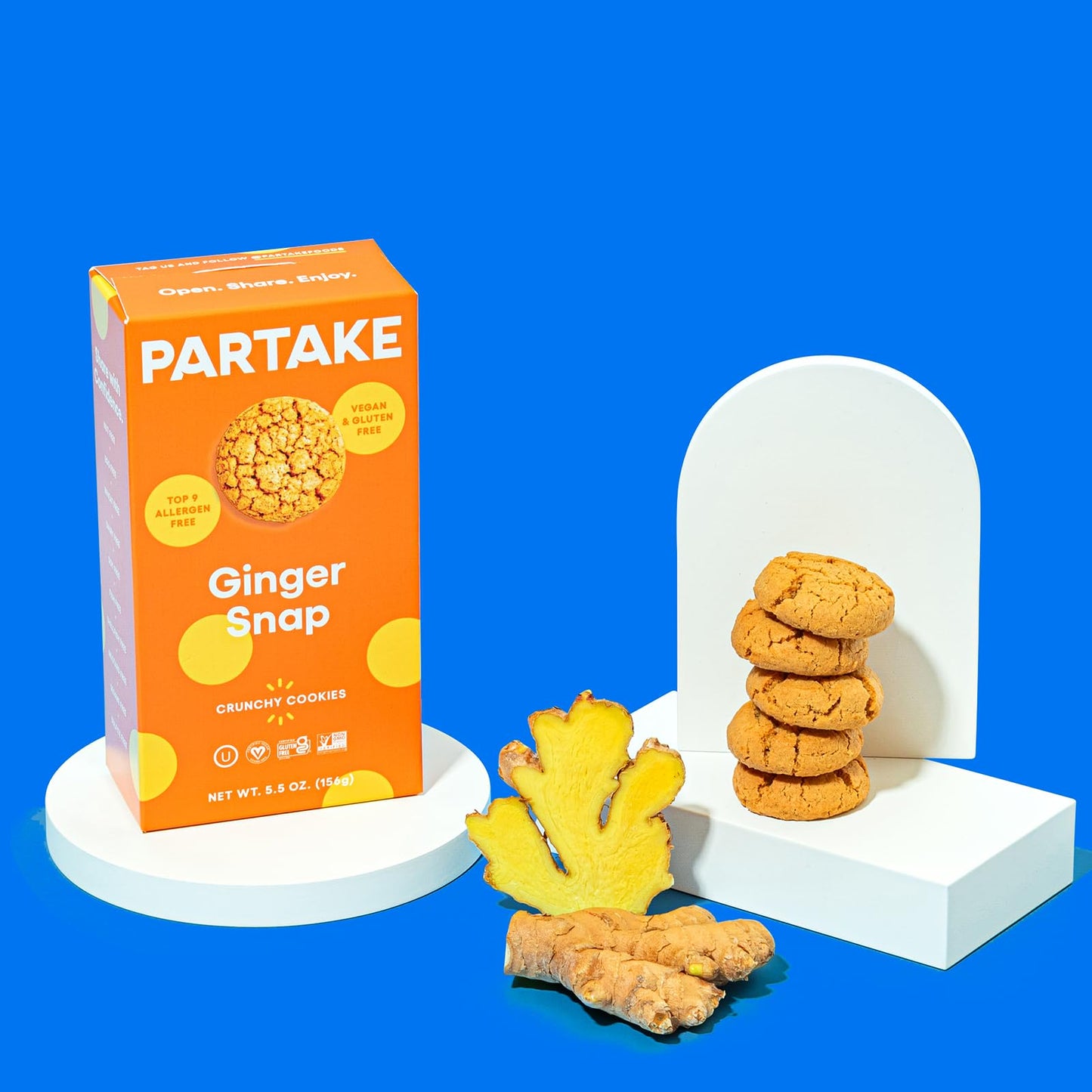 Partake Foods Gluten Free Ginger Snap Crunchy Cookies - Vegan - Free From the Top 9 Allergens Including Dairy, Wheat, Soy, Eggs,