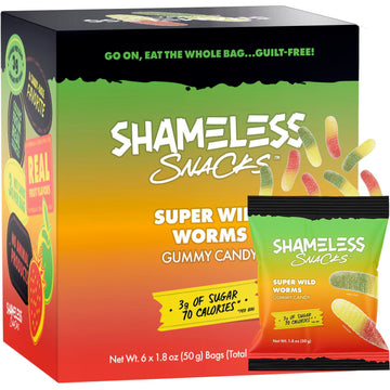 Shameless Snacks Healthy Low Calorie Snacks, Low Carb Keto Gummies (Gluten Free Candy) 6 Pack Wild Worms