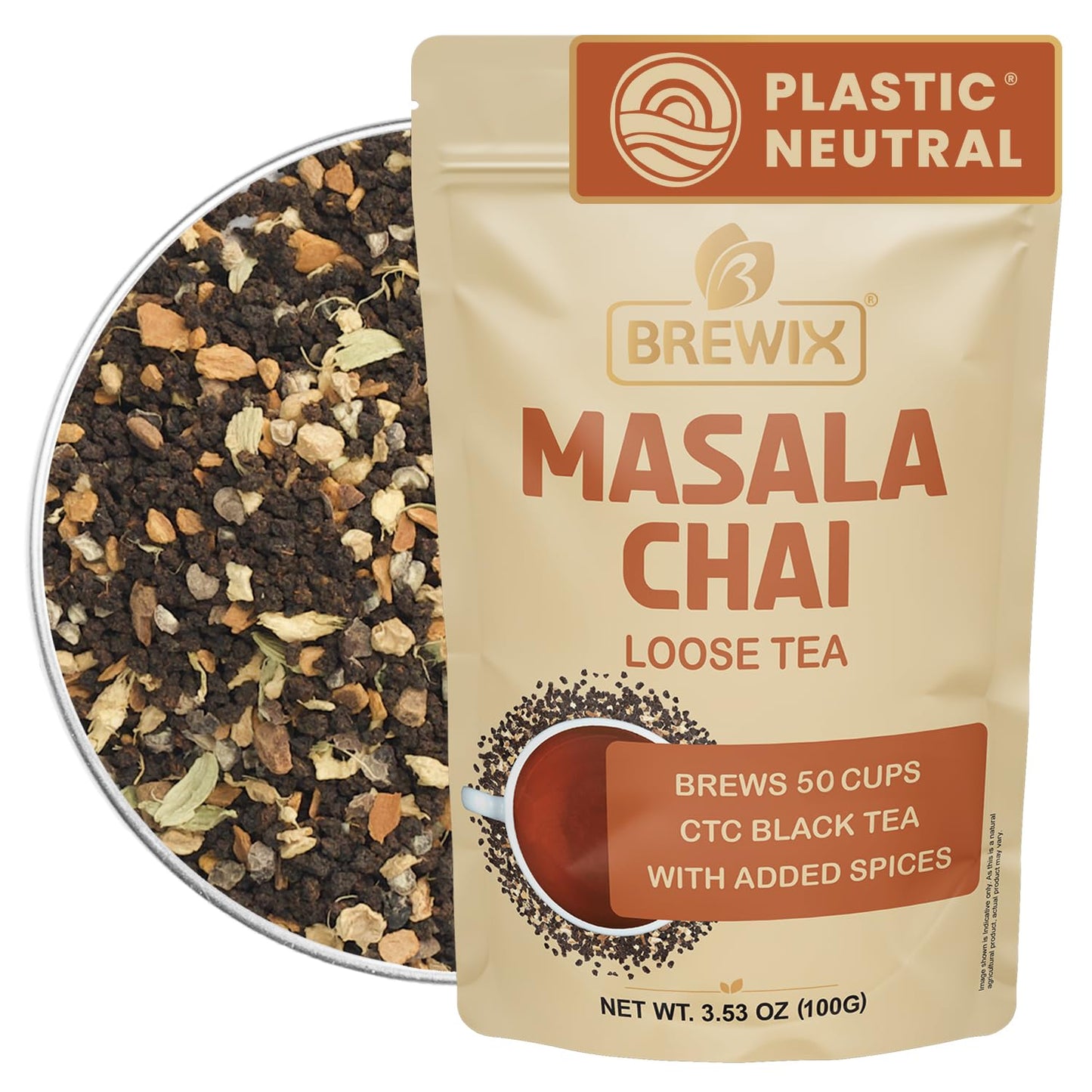 BREWIX Masala Chai Loose Leaf Tea, Strong & Aromatic, 3.53oz/100g, All Natural with Exotic Spices