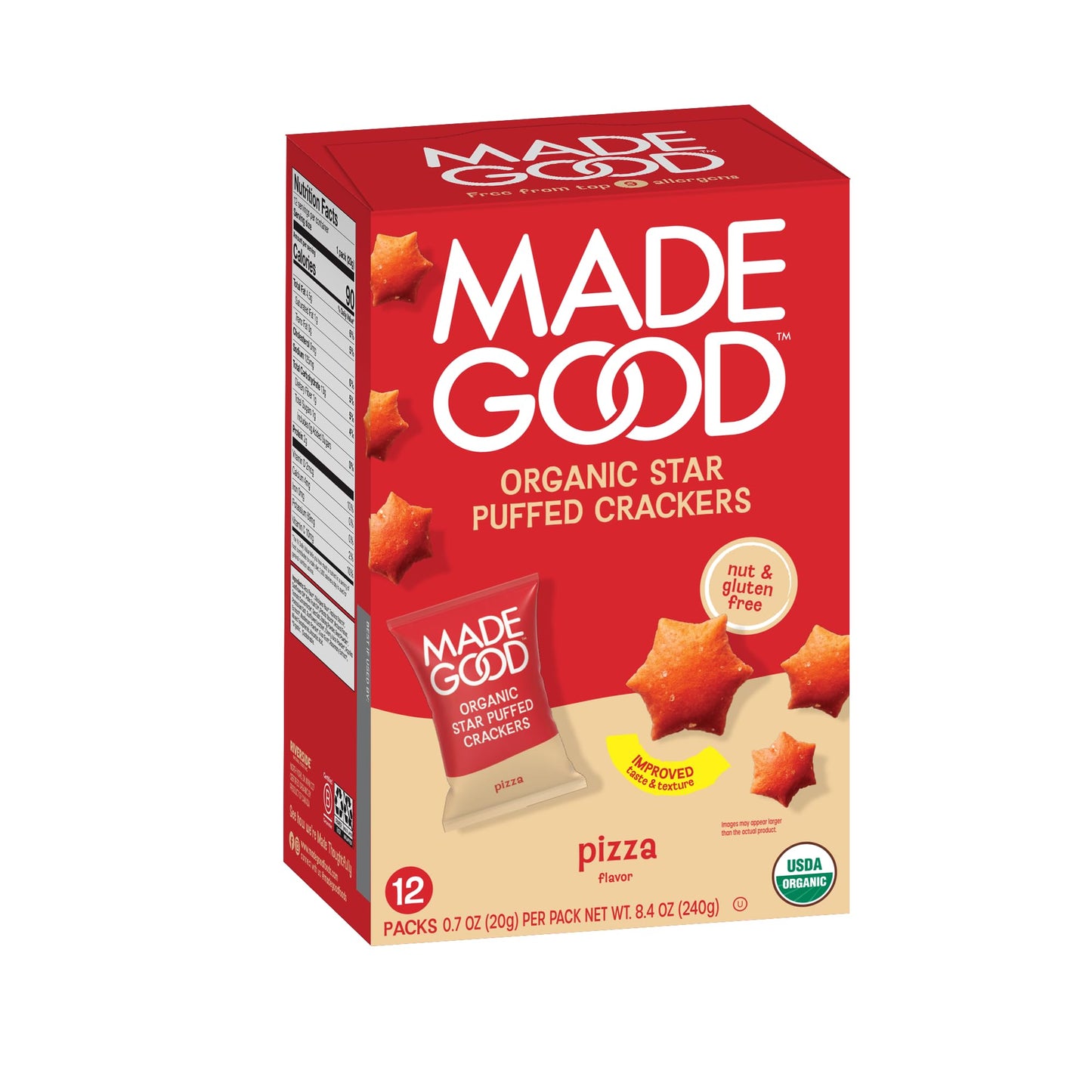 MadeGood Organic Pizza Star Puffed Crackers Multipack, 12ct x 0.7oz