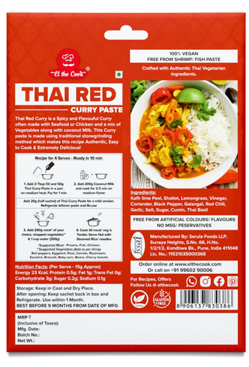 El The Cook Red Thai Curry Paste - Spicy | 100% Veg & Natural | Make Restaurant Style Chicken, Fish, Prawn, Vegetable, Tofu Thai