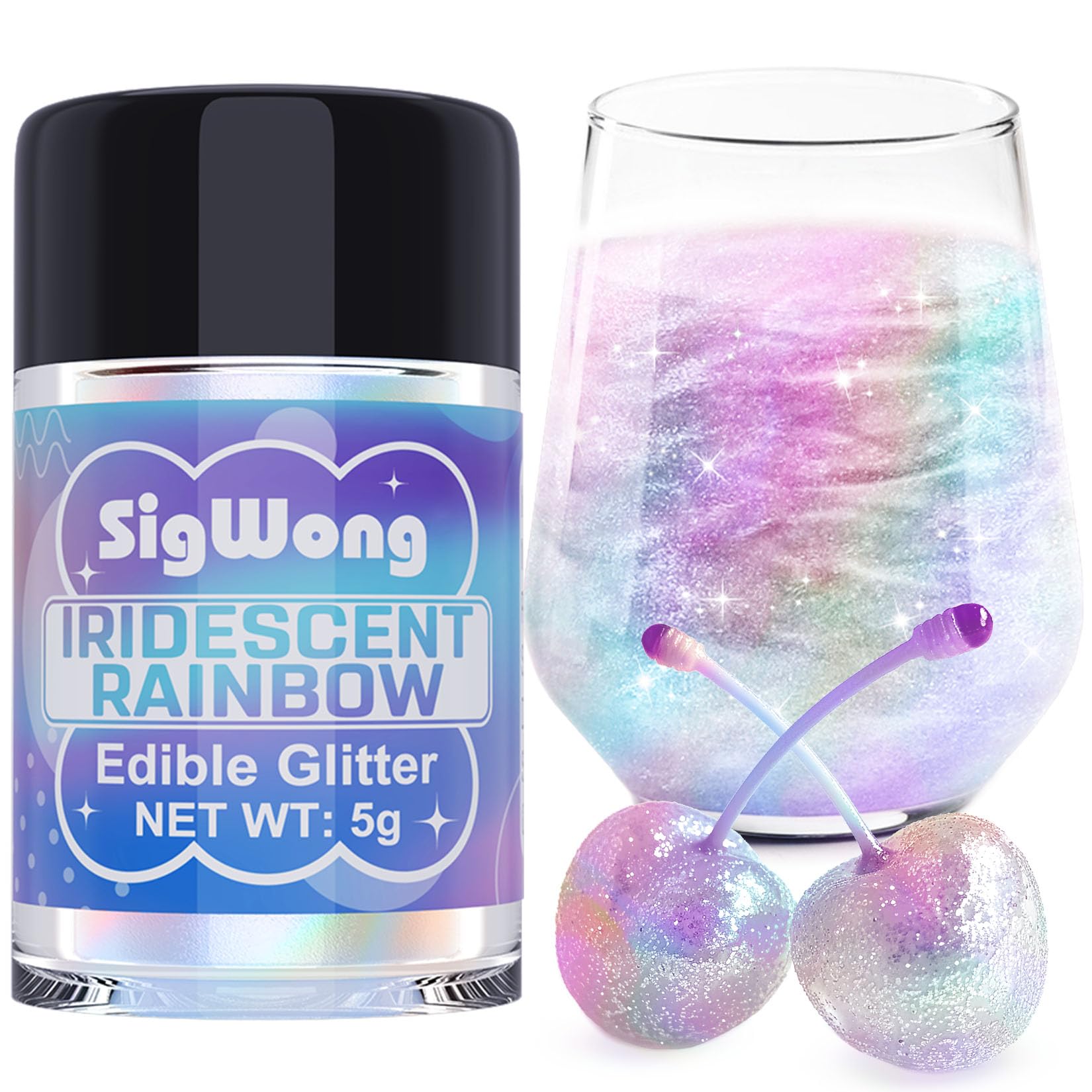 SigWong Iridescent Rainbow Edible Glitter - 5g Food Grade Cake Decorating Sprinkle for Cakes, Drinks, and Desserts