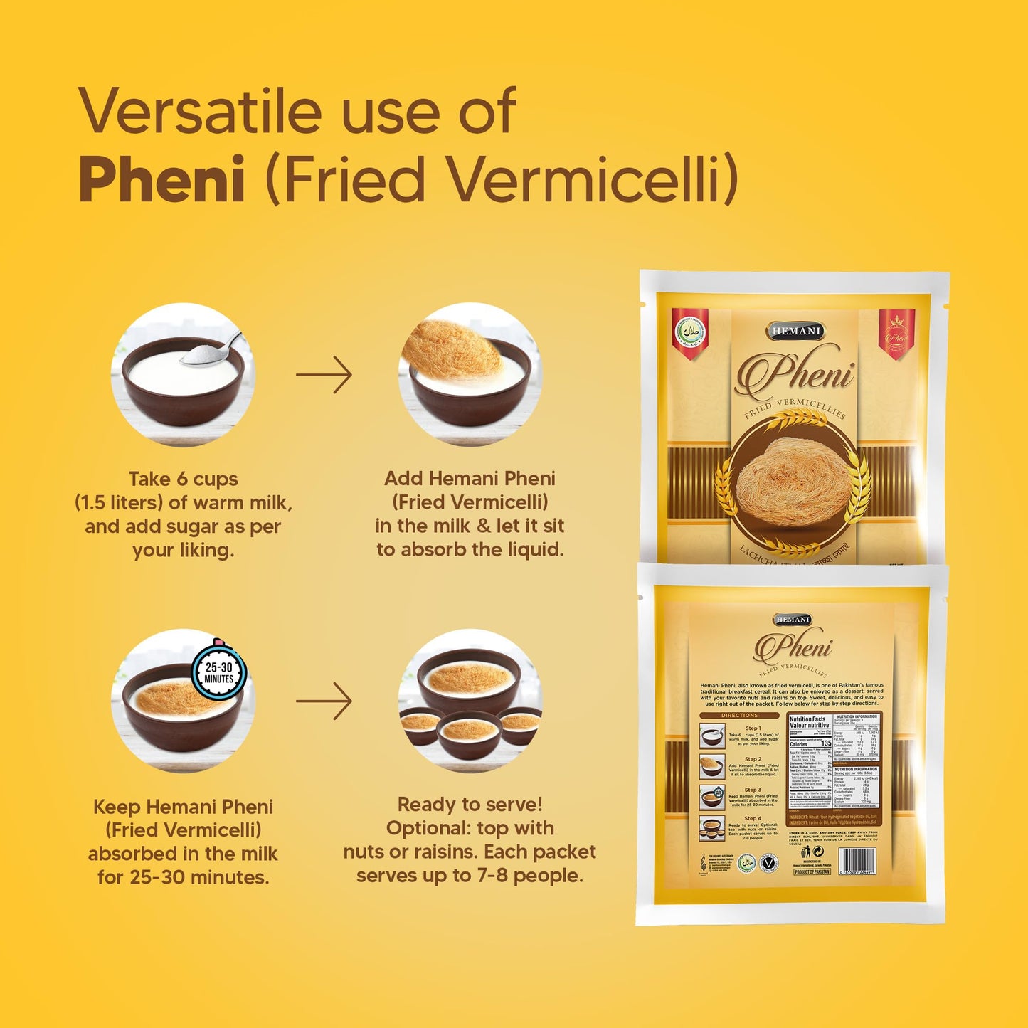 Hemani Pheni 200G - Fried Vermicellies, Lachcha Semai, Wheat Dessert Breakfast Cereal - Crispy Snack For Festivals & Occasions -