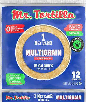 Mr. Tortilla Low Carb Tortilla Wraps - Keto - 1 Net Carb per Serving - Multigrain - 12 Count